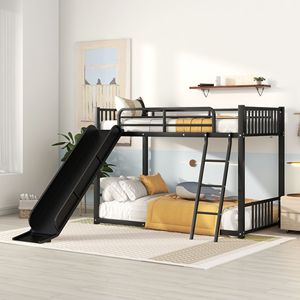 Letto a Castello in Metallo Nero con Scivolo per Bambini - Product Image 3