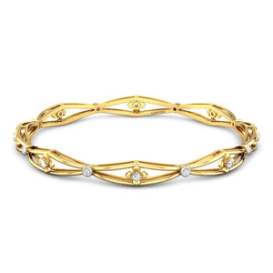 Floral <b>Infinity</b> Link Gold Bangle with Round Lab Grown Diamond Stations - Product Image 3
