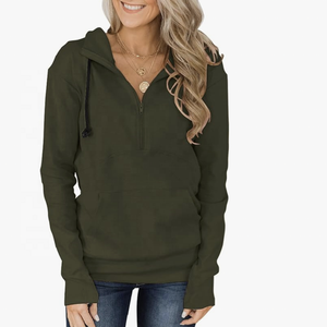 Jersey informal de punto liso de manga larga con capucha y cremallera para mujer, sudaderas de invierno con bolsillo para la temporada de otoño, antibolitas - Product Image 5