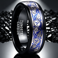 Bague en carbure de tungstène noir avec incrustation spirale triple celtique, alliance de mariage en émail bleu de 8 mm pour homme, bijoux celtiques en gros