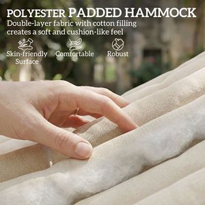 Cream White 2-Person Outdoor <b>Hammock</b> with Pillow and Pad Durable and Comfortable 440 Lbs Capacity - Product Image 4