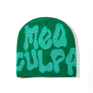 Bling Rhinestone Letter Graphic Beanie <b>Winter</b> Warm Knitted Skull <b>Cap</b> <b>for</b> <b>Men</b> & Women - Product Image 5