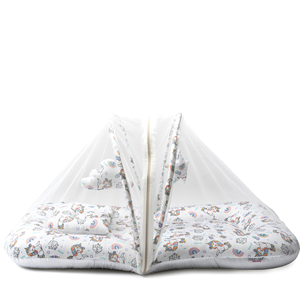 ชุดเครื่องนอนผ้าฝ้ายเด็กลายจุดชุดมุ้งกันยุงพร้อมของเล่นแบบห้อย-พิมพ์ลายยูนิคอร์นสีขาว - Product Image 6