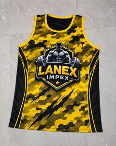 Custom Men's Yellow Camo Gym Tank Top Sublimation Fitness Stringer Vest Bodybuilding Sleeveless Workout Training Sports Apparel - Product Image 6