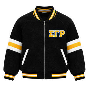 เสื้อแจ็คเก็ตบอมเบอร์แบบกลับด้านได้สำหรับผู้หญิง ยี่ห้อ Sigma Gamma Rho ผ้าเชอร์ปาเนื้อนุ่ม อุ่นสบาย แบบสองด้าน สำหรับชมรมพี่น้องชาวกรีก เสื้อคลุมสำหรับฤดูหนาว - Product Image 1