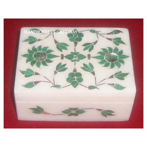 Boîtes cadeaux rectangulaires en marbre blanc pur très exclusives, faites à la main, incrustées de nacre, couleur rouge, coquille de mer, cadeaux pour le festival du Ramadan - Product Image 3