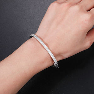 <b>Heart</b> Cut Crystal Cuff Bracelet Rhodium Plated 925 Silver Women's Luxury Wedding Jewelry - Product Image 2