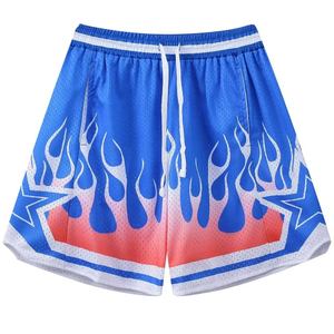 Blue Flame Print Mesh Basketball <b>Shorts</b> <b>Men</b> Quick Dry Elastic Waist Athletic Training <b>Shorts</b> Plus Size - Product Image 1