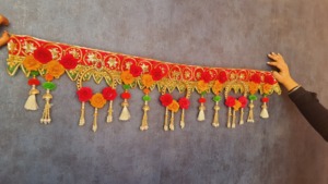 Luxury Handmade Floral Door Toran with Pearl Tassels Traditional Bandhanwar <b>Wall</b> Hanging Red & Yellow <b>Flower</b> Entrance <b>Decor</b> - Product Image 2