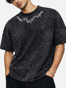 Camiseta Oversize Vintage con Lavado Ácido para Hombre, Diseño Gráfico de Espinas Góticas, Estilo Urbano, Algodón, Ajuste Holgado, Top Casual de Verano - Product Image 4
