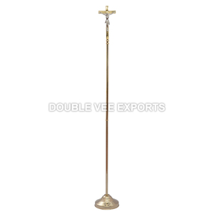 Processional Crucifix | Brass Church Cross with <b>Stand</b> for Liturgy – DOUBLE VEE EXPORTS - Product Image 4