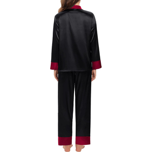Women's Black Satin Pajama Set <b>Long</b> <b>Sleeve</b> Full Length Mandarin Collar Solid Color Smooth Classic Sleepwear Autumn Wear - Product Image 3