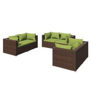 Set Lounge da Giardino in Rattan Marrone con Cuscini Verdi - Product Image 2