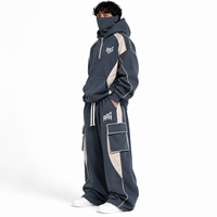 Ensemble 2 pièces de survêtement tactique personnalisé pour hommes, avec cagoule en coton, masque facial intégré, fermeture éclair et coupe ample