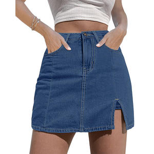 OEM 2026 Skirts for Women <b>Denim</b> Mini Skirt Side Slit With High Waisted Jean Shorts Stretchy Skirt - Product Image 3