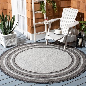 <b>Round</b> Striped Area <b>Rug</b> Modern Flat Weave Polypropylene Non-Slip Rubber Backing Living Room Use Thin 0.2-0.4 in - Product Image 2