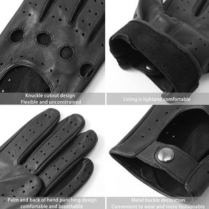 Classic Vintage Men Women Full Finger Genuine Leather Car Driving Gloves Breathable Perforated Steering Wheel Motoring Gloves - Product Image 3