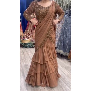 ส่าหรี lehenga ที่สวยงามพร้อมสวมใส่สำหรับปาร์ตี้เครื่องประดับชาติพันธุ์ที่สง่างาม - Product Image 4