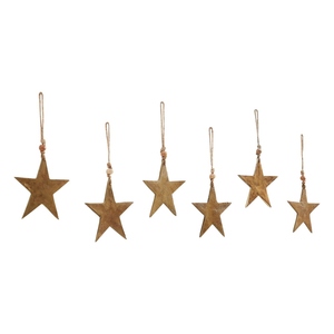 Handcrafted Metal Star Hanging Set Features Rustic <b>Gold</b> Finish With Jute Rope And Beads Perfect For <b>Christmas</b> & Home <b>Decoration</b> - Product Image 1