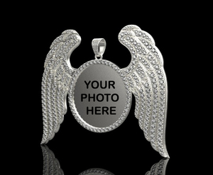 Luxury 925 Sterling Silver Angel Wings Photo Pendant Sparkling CZ Custom <b>Memory</b> Necklace Jewelry <b>Gift</b> - Product Image 4