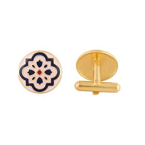 Mancuernillas de Lujo con Baño de Oro y Latón, Diseño Floral Esmaltado, Accesorios para Camisa Formal de Hombre, Regalo de Boda o Negocios, Juego de Mancuernillas de Diseñador - Product Image 5