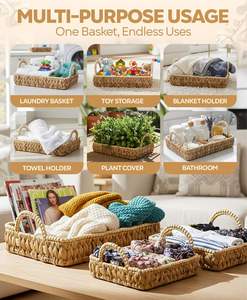 Sisu Handicraft Set 3 Handwoven Water Hyacinth Storage <b>Baskets</b> <b>Trays</b> for Toilet Living Room Nursery Organization - Product Image 4