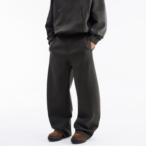 Pantalon de jogging décontracté en coton noir pour homme, taille élastique, poids moyen, poches latérales, tricoté, teint uni, automne - Product Image 4