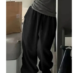 Pantalones de chándal casuales de algodón 100% transpirables de corte holgado con cordón y lavado blanqueado, de cintura alta y parte delantera plana, extragrandes, para mujer, ideales para invierno. - Product Image 2