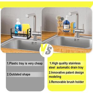 Organizer per Lavello in Acciaio Inox Autodrenante, Porta Spugna e Spazzola Antiruggine, Vassoio Portaoggetti per Cucina - Product Image 4