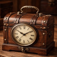 Horloge de coffre en bois de style antique personnalisée, horloge de bureau décorative vintage avec chiffres romains