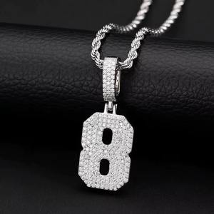 Collares de Plata de Ley 925 con Número de la Suerte 0-9 y Moissanita, Iniciales con Número Arábigo, Cadena con Colgante Hip Hop para Hombre, Regalo de Joyería - Product Image 1
