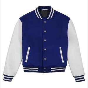 Veste universitaire bleu roi pour homme, manches blanches, style preppy, fermeture éclair, coupe classique, pour l'automne - Product Image 2
