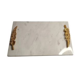 Bandeja de Servir Decorativa Rectangular de Mármol Blanco con Diseño Único, Asas de Metal Dorado, Ecológica, para Decoración del Hogar y Bodas, Precio Bajo - Product Image 2
