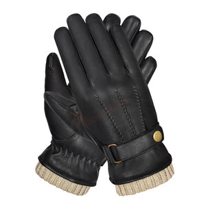 Leather Gloves Wrist Length <b>Thermal</b> Winter Warmth Outdoor Casual Plain Style Cotton Lining - Product Image 5