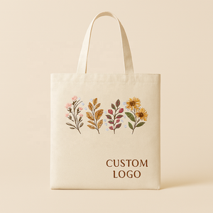 Bolsa de tela de algodón 100% personalizada con logo impreso y serigrafía de alta calidad con diseño de flores naturales para compras. - Product Image 2
