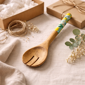 Juego de cubiertos planos alargados, tallados a mano, ecológicos, no tóxicos, estilo americano, con estampado de limón natural, de madera de mango, para fiestas. - Product Image 2