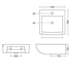 Exclusive rectangular wall hung ceramic wash basin 425x385x155mm glossy white floating bathroom sink with half pedestal - Product Image 6