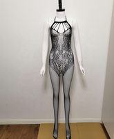 Combinaison Jacquard Sexy Grande Taille Respirante à Bretelles Croisées Ouvertes à l'Entrejambe Sans Retirer, Lingerie Passionnée, Pyjama Tissé