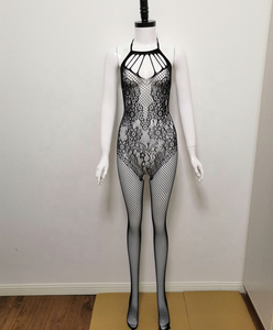Mono de lencería sexy transpirable de jacquard de talla grande con cuello halter y entrepierna abierta, sin necesidad de quitarse, para pasión, tejido. - Product Image 6