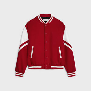 เสื้อแจ็คเก็ตวาร์ซิตี้สีแดงสำหรับผู้ชาย สไตล์พรีปปี้ ผ้าฟลีซ ปกคอพับ แขนเสื้อปกติ ใส่ได้ในฤดูใบไม้ร่วง - Product Image 1