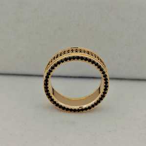 Gold Plated <b>Black</b> Onyx Eternity Band <b>Ring</b> Pave Setting Classic Style Unisex Fashion <b>Ring</b> Geometric Design - Product Image 1