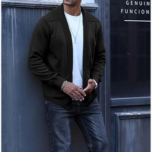 Men's 100% Cotton Knitted <b>Cardigan</b> <b>Shawl</b> <b>Collar</b> Solid Color Full Sleeve Anti-Pilling Autumn Wear - Product Image 2