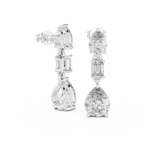 ต่างหูเงินแท้ทรงหยดน้ำประดับมอสซาไนต์ทรงลูกแพร์สามเม็ด ชุบทองคำขาว 18K รับรองโดย IGI สำหรับงานฉลองครบรอบ - Product Image 2