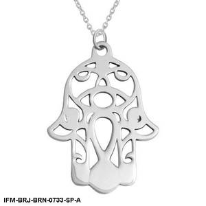 Collier pendentif Hamsa en laiton plaqué argent, finition mate, chaîne réglable pour femme, occasions de fête, protection symbolique, religieux - Product Image 2