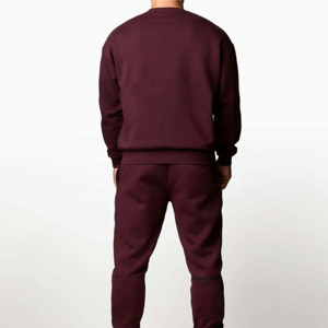 Ensemble de survêtement marron uni pour homme avec logo personnalisé de haute qualité, veste à col montant entièrement zippée et pantalon de jogging, 2 pièces, vente en gros - Product Image 2