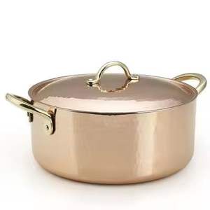 Casserole en cuivre de qualité supérieure avec couvercle et poignées en laiton, ustensile de service de luxe pour buffet, idéal pour la restauration hôtelière - Product Image 1