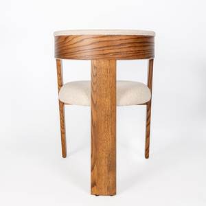 Modern Luxury Curved <b>Dining</b> Armchair - Solid Oak Wood Accent <b>Chair</b> with Beige Boucle Fabric Cushion for Home, Restaurant, Hotel - Product Image 2