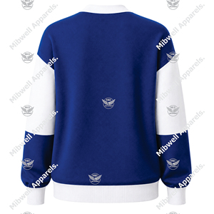 Cárdigan de punto casual bordado de manga larga con cuello en V y bloques de color azul y blanco para mujer, diseño personalizado Zeta. - Product Image 2