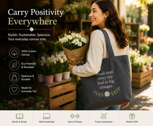 Bolsa de Lona con Frase Bordada y Diseño Floral, Estilo Minimalista Gris, Cierre Personalizado para Viajes y Compras - Product Image 4