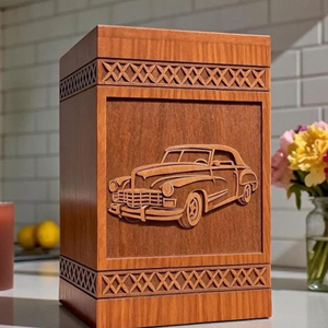 Personalized Rosewood Cremation Urn: Custom Engraved Classic Car Urn Memorial Keepsake by AYAANS - Product Image 1